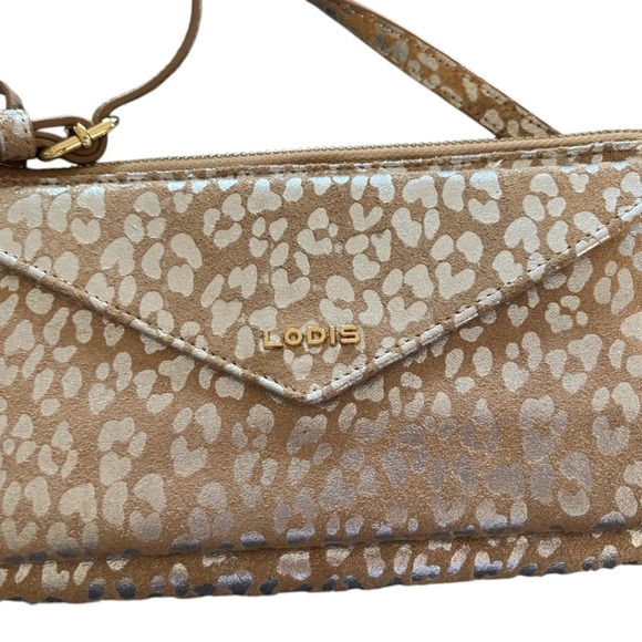 LOTUS Metallic Gold Leopard Print Crossbody Wristlet Handbag/Wallet Pockets - Picture 3 of 9